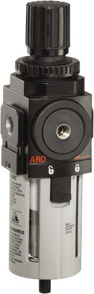 ARO/Ingersoll-Rand - 3/8" NPT Port Standard 1 Piece Filter/Regulator FRL Unit - Polycarbonate Bowl, 132 SCFM, 150 Max psi, 9.961" High x 2.756" Long, Manual Drain - Exact Tooling
