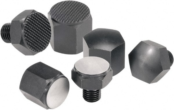 KIPP - 1.9685" OAL, 1.9685" Head Height, 0.8661" OD, Free Cutting Steel, Tapped Rest Button - Black Oxide Coating - Exact Tooling