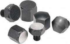 KIPP - 1.9685" OAL, 1.9685" Head Height, 0.8661" OD, Free Cutting Steel, Tapped Rest Button - Black Oxide Coating - Exact Tooling