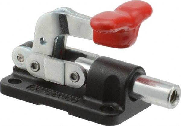 De-Sta-Co - 560 Lb Load Capacity, Flanged Base, Carbon Steel, Standard Straight Line Action Clamp - 4 Mounting Holes, 0.22" Mounting Hole Diam, 0.39" Plunger Diam, T-Handle Handle - Exact Tooling