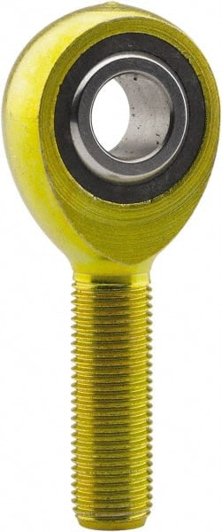 Made in USA - 7/16" ID, 1-1/8" Max OD, 4,244 Lb Max Static Cap, Plain Male Spherical Rod End - 7/16-20 LH, 1-3/8" Shank Length, Carbon Steel with Plastic Raceway - Exact Tooling