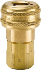 Parker - 1/4-18 Female NPTF Industrial Pneumatic Hose Coupler - Brass, 3/8" Body Diam - Exact Tooling