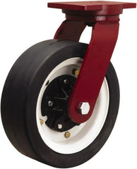 Hamilton - 12" Diam x 4" Wide, Rubber Swivel Caster - 1,200 Lb Capacity, Top Plate Mount, 6-1/8" x 7-1/2" Plate, Tapered Roller Bearing - Exact Tooling