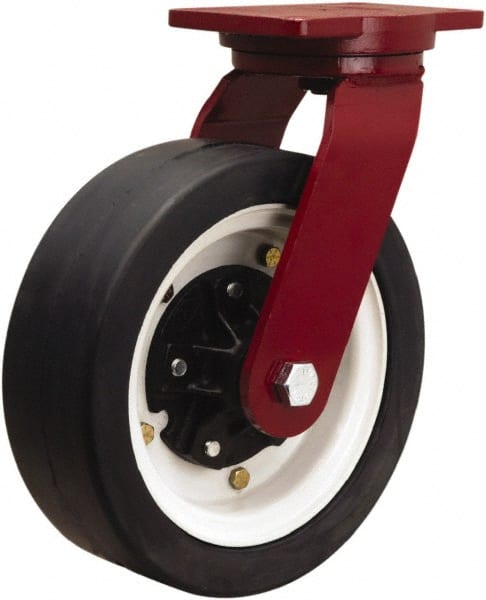 Hamilton - 12" Diam x 4" Wide, Rubber Swivel Caster - 2,400 Lb Capacity, Top Plate Mount, 6-1/8" x 7-1/2" Plate, Tapered Roller Bearing - Exact Tooling