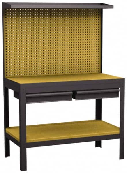 Value Collection - 42 Wide x 21-1/2" Deep x 60" High, Wood Workbench - Low Density Fiber Board Top, Fixed Legs - Exact Tooling