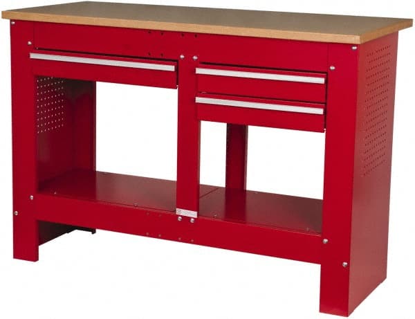 Value Collection - 54 Wide x 23-1/8" Deep x 37-1/4" High, Fiberboard Workbench - Straight Edge, Fixed Legs - Exact Tooling