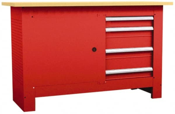 Value Collection - 60 Wide x 24" Deep x 37-1/4" High, Fiberboard Workbench - Straight Edge, Fixed Legs - Exact Tooling