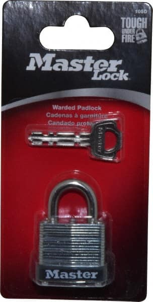 Master Lock - 1/2" Shackle Clearance, Keyed Different Warded Cylinder Padlock - 3/16" Shackle Diam, Steel - Exact Tooling