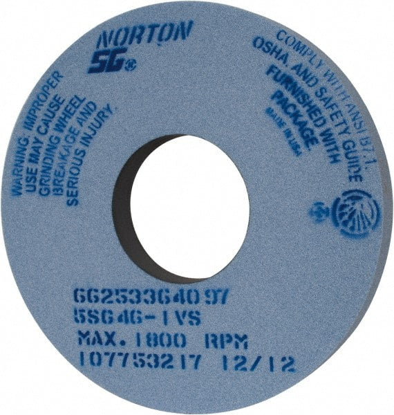 Norton - 14" Diam x 5" Hole x 1-1/2" Thick, I Hardness, 46 Grit Surface Grinding Wheel - Ceramic, Type 1, Coarse Grade, 1,800 Max RPM, Vitrified Bond, No Recess - Exact Tooling