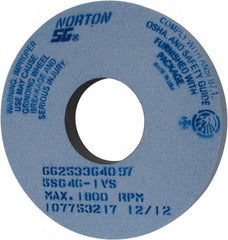 Norton - 14" Diam x 5" Hole x 1-1/2" Thick, I Hardness, 46 Grit Surface Grinding Wheel - Ceramic, Type 1, Coarse Grade, 1,800 Max RPM, Vitrified Bond, No Recess - Exact Tooling