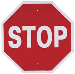 NMC - "Stop", 24" Wide x 24" High, Aluminum Stop & Yield Signs - 0.063" Thick, White on Red, Octagon, Post Mount - Exact Tooling