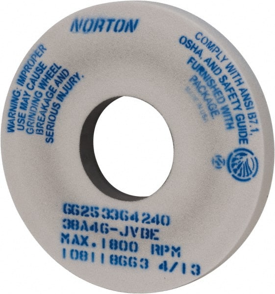 Norton - 14" Diam x 5" Hole x 1-1/2" Thick, J Hardness, 46 Grit Surface Grinding Wheel - Aluminum Oxide, Type 1, Coarse Grade, 1,800 Max RPM, Vitrified Bond, No Recess - Exact Tooling