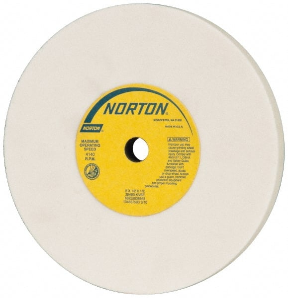 Norton - 6" Diam x 1/2" Hole x 1/2" Thick, K Hardness, 80 Grit Surface Grinding Wheel - Aluminum Oxide, Type 1, Medium Grade, 4,140 Max RPM, Vitrified Bond, No Recess - Exact Tooling