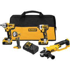 DeWALT - 20 Volt Cordless Tool Combination Kit - Includes Impact Wrench; Impact Driver; Cut-Off Tool; Handheld Light, Lithium-Ion Battery Included - Exact Tooling