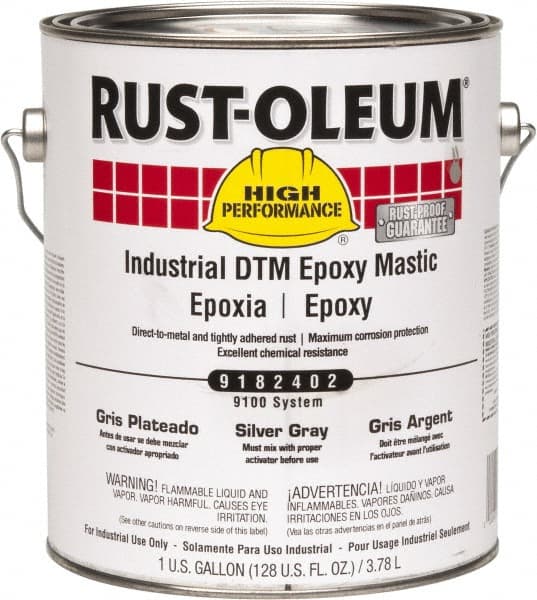 Rust-Oleum - 1 Gal Gloss Silver Gray Epoxy Mastic - 100 to 225 Sq Ft/Gal Coverage, <340 g/L VOC Content, Direct to Metal - Exact Tooling