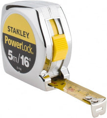 Stanley - 16' x 3/4" Yellow Blade Tape Measure - 1/32 & 1/16" & 1mm Graduation, Inch/Metric Graduation Style, Silver Case - Exact Tooling