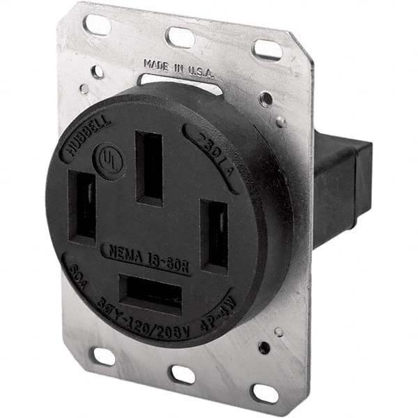 Hubbell Wiring Device-Kellems - 120/208 VAC 60A NEMA 18-60R Industrial Grade Black Straight Blade Single Receptacle - Exact Tooling