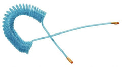 Coilhose Pneumatics - 3/8" ID, 1/4 Thread, 20' Long, Transparent Blue Polyurethane Coiled & Self Storing Hose - 115 Max psi, Male Swivel x Male Swivel - Exact Tooling