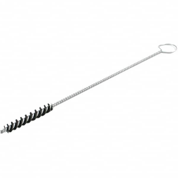 Brush Research Mfg. - 0.4" Diam Helical Nylon Tube Brush - Single Spiral, 0.012" Filament Diam, 2" Brush Length, 18" OAL, 0.219" Diam Galvanized Steel Shank - Exact Tooling