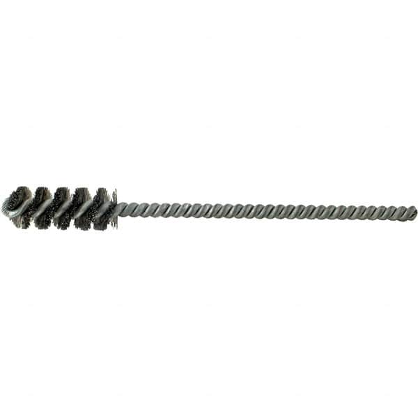 Brush Research Mfg. - 5/8" Diam Helical Steel Tube Brush - Single Spiral, 0.006" Filament Diam, 1-1/2" Brush Length, 6" OAL, 0.22" Diam Galvanized Steel Shank - Exact Tooling
