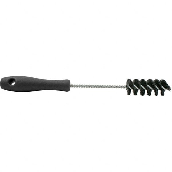 Brush Research Mfg. - 0.55" Diam Helical Nylon Tube Brush - Single Spiral, 0.005" Filament Diam, 2-1/2" Brush Length, 10-1/2" OAL, 0.19" Diam Plastic Handle Shank - Exact Tooling