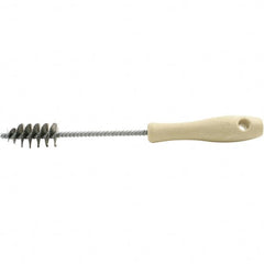 Brush Research Mfg. - 0.975" Diam Helical Stainless Steel Tube Brush - Single Spiral, 0.006" Filament Diam, 2" Brush Length, 10-1/2" OAL, 0.245" Diam Plastic Handle Shank - Exact Tooling