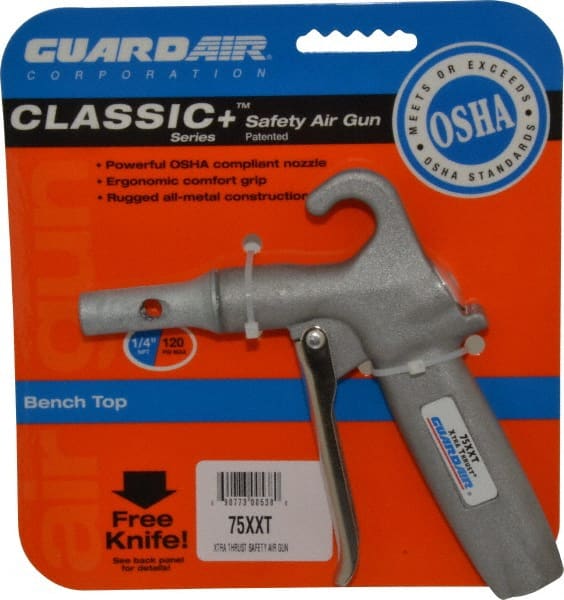 Guardair - 120 Max psi Maximum Power Venturi Nozzle Pistol Grip Blow Gun - 1/4 NPT, 2" Tube Length, Aluminum - Exact Tooling