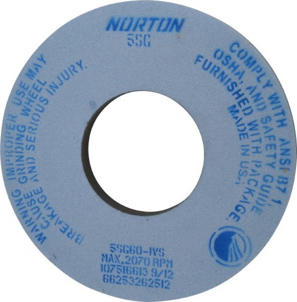Norton - 12" Diam x 5" Hole x 1" Thick, J Hardness, 60 Grit Surface Grinding Wheel - Ceramic, Type 1, Medium Grade, 2,070 Max RPM, Vitrified Bond, No Recess - Exact Tooling