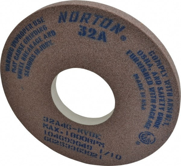 Norton - 14" Diam x 5" Hole x 1" Thick, K Hardness, 46 Grit Surface Grinding Wheel - Aluminum Oxide, Type 1, Coarse Grade, 1,800 Max RPM, Vitrified Bond, No Recess - Exact Tooling