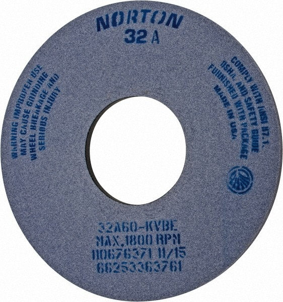Norton - 14" Diam x 5" Hole x 1/2" Thick, K Hardness, 60 Grit Surface Grinding Wheel - Aluminum Oxide, Type 1, Medium Grade, 1,800 Max RPM, Vitrified Bond, No Recess - Exact Tooling