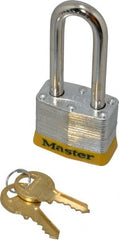 Master Lock - Keyed Different Retaining Key Conductive Lockout Padlock - 2" Shackle Clearance, 9/32" Shackle Diam, 1-1/4" Body Height x 1-9/16" Body Width, Yellow, 4 Pins - Exact Tooling