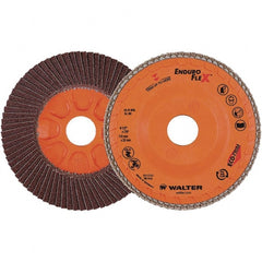 WALTER Surface Technologies - 80 Grit, 4-1/2" Disc Diam, 7/8" Center Hole, Zirconia Alumina Flap Disc - 13,300 Max RPM, Plastic Backing, Arbor Attaching System, Coated - Exact Tooling