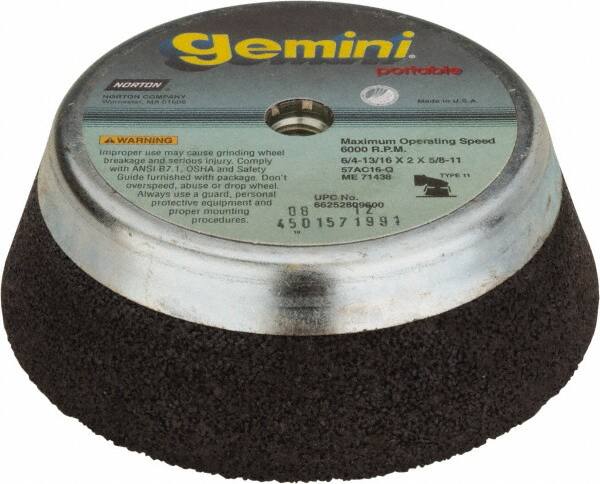 Norton - 6" Diam, 2" Overall Thickness, 16 Grit, Type 11 Tool & Cutter Grinding Wheel - Very Coarse Grade, Aluminum Oxide/Silicon Carbide Blend, Q Hardness, 6,000 RPM - Exact Tooling