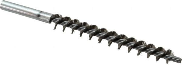 Schaefer Brush - 4" Brush Length, 1/2" Diam, Double Stem, Single Spiral Tube Brush - 6-1/4" Long, Stainless Steel, 12-24 Female Connection - Exact Tooling