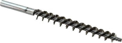 Schaefer Brush - 4" Brush Length, 1/2" Diam, Double Stem, Single Spiral Tube Brush - 6-1/4" Long, Stainless Steel, 12-24 Female Connection - Exact Tooling