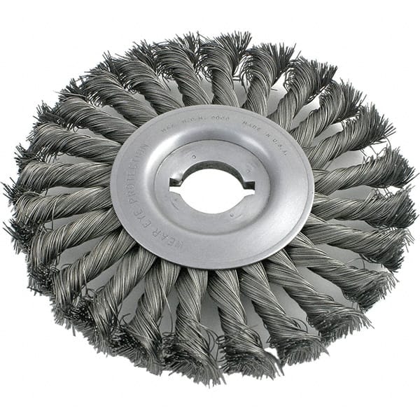 Brush Research Mfg. - 8" OD, 1/2 & 5/8" Arbor Hole, Knotted Carbon Wheel Brush - 3/4" Face Width, 1-11/16" Trim Length, 6,000 RPM - Exact Tooling