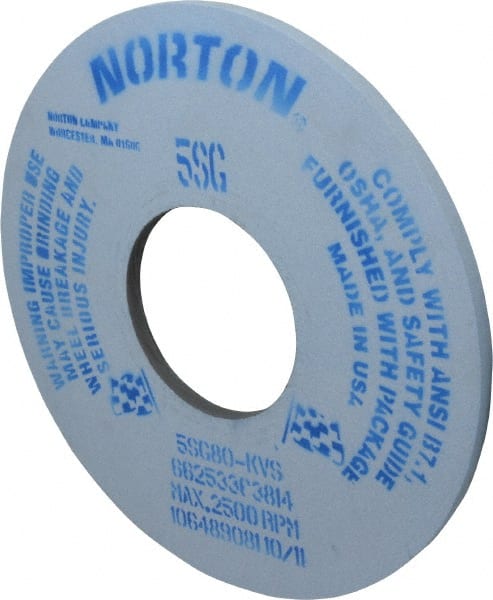 Norton - 14" Diam x 5" Hole x 1/2" Thick, K Hardness, 80 Grit Surface Grinding Wheel - Ceramic, Type 1, Medium Grade, 1,800 Max RPM, Vitrified Bond, No Recess - Exact Tooling
