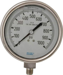 Wika - 4" Dial, 1/4 Thread, 0-1,000 Scale Range, Pressure Gauge - Lower Connection Mount, Accurate to 1% of Scale - Exact Tooling