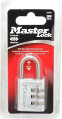 Master Lock - 1-3/16" Body Width, 1" Shackle Clearance, Die Cast Zinc Silver Coating Combination Lock - 3/16" Shackle Diam, 9/16" Shackle Width - Exact Tooling
