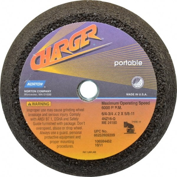 Norton - 6" Diam, 2" Overall Thickness, 16 Grit, Type 11 Tool & Cutter Grinding Wheel - Very Coarse Grade, Zirconia Alumina, Q Hardness, 6,000 RPM - Exact Tooling