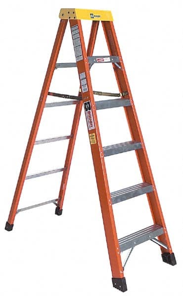 Made in USA - 5 Steps, 10 Ft. High, Type IA Rating, Fiberglass Step Ladder - Exact Tooling