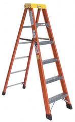 Made in USA - 5 Steps, 7 Ft. High, Type IA Rating, Fiberglass Step Ladder - Exact Tooling