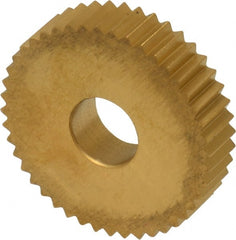 Dorian Tool - 1" Diam, 90° Tooth Angle, 14 TPI, Standard (Shape), Form Type Cobalt Straight Knurl Wheel - 0.236" Face Width, 5/16" Hole, Circular Pitch, TiN Finish, Series M - Exact Tooling