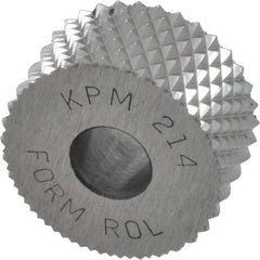 Value Collection - 3/4" Diam, 90° Tooth Angle, 14 TPI, Standard (Shape), Form Type High Speed Steel Male Diamond Knurl Wheel - 3/8" Face Width, 1/4" Hole, Circular Pitch, 30° Helix, Bright Finish, Series KP - Exact Tooling