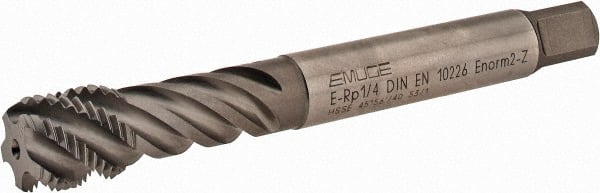 Emuge - 1/4-19" BSPP, 5 Flutes, Bottoming Chamfer, Bright Finish, Cobalt British Standard Pipe Tap - 0.4331" Shank Diam, 0.3543" Square Size, Series Enorm - Exact Tooling