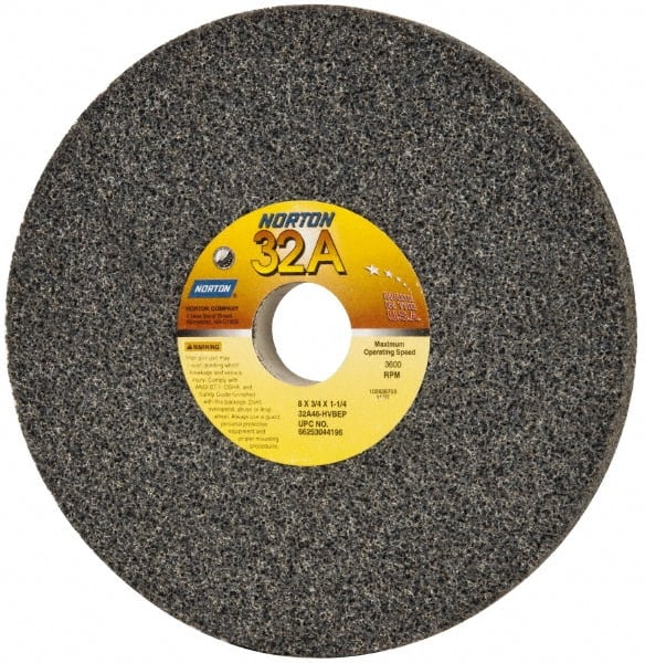 Norton - 8" Diam x 1-1/4" Hole x 3/4" Thick, H Hardness, 46 Grit Surface Grinding Wheel - Aluminum Oxide, Type 1, Coarse Grade, 3,600 Max RPM, Vitrified Bond, No Recess - Exact Tooling