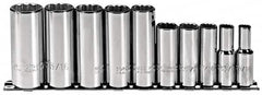 Proto - 10 Piece 3/8" Drive Deep Well Socket Set - 12 Points, 5/16" to 7/8" Range, Inch Measurement Standard - Exact Tooling
