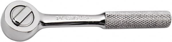 SK - 1/4" Drive Round Head Ratchet - Full Polish Chrome Finish, 4-1/2" OAL, 60 Gear Teeth, Full Polished Knurled Handle, Reversible Head - Exact Tooling