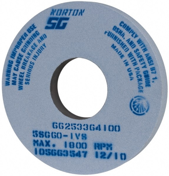 Norton - 14" Diam x 5" Hole x 1-1/2" Thick, I Hardness, 60 Grit Surface Grinding Wheel - Ceramic, Type 1, Medium Grade, 1,800 Max RPM, Vitrified Bond, No Recess - Exact Tooling