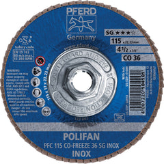 PFERD - Flap Discs; Abrasive Type: Coated ; Flap Disc Type: Type 29 ; Disc Diameter (Inch): 4-1/2 ; Abrasive Material: Ceramic Oxide ; Grit: 36 ; Attaching System: Threaded Hole - Exact Tooling